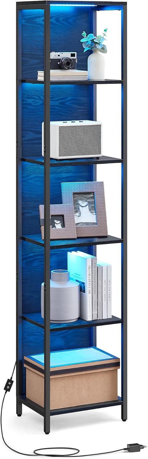 VASAGLE - bibliothèque 6 niveaux, LED réglable, acier, 30,3x40x178,6 cm, LLS121B57