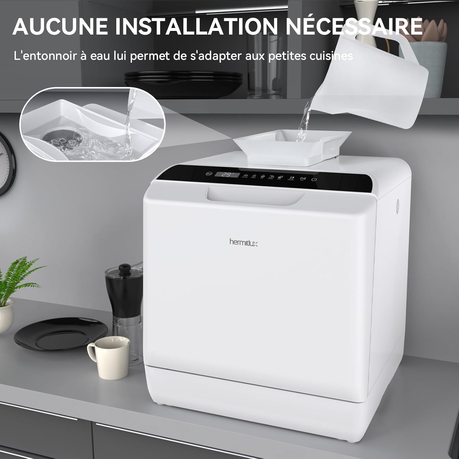 Hermitlux - mini lave-vaisselle 43cm - 4 couverts, robinet ou sans, 175 kWh/an