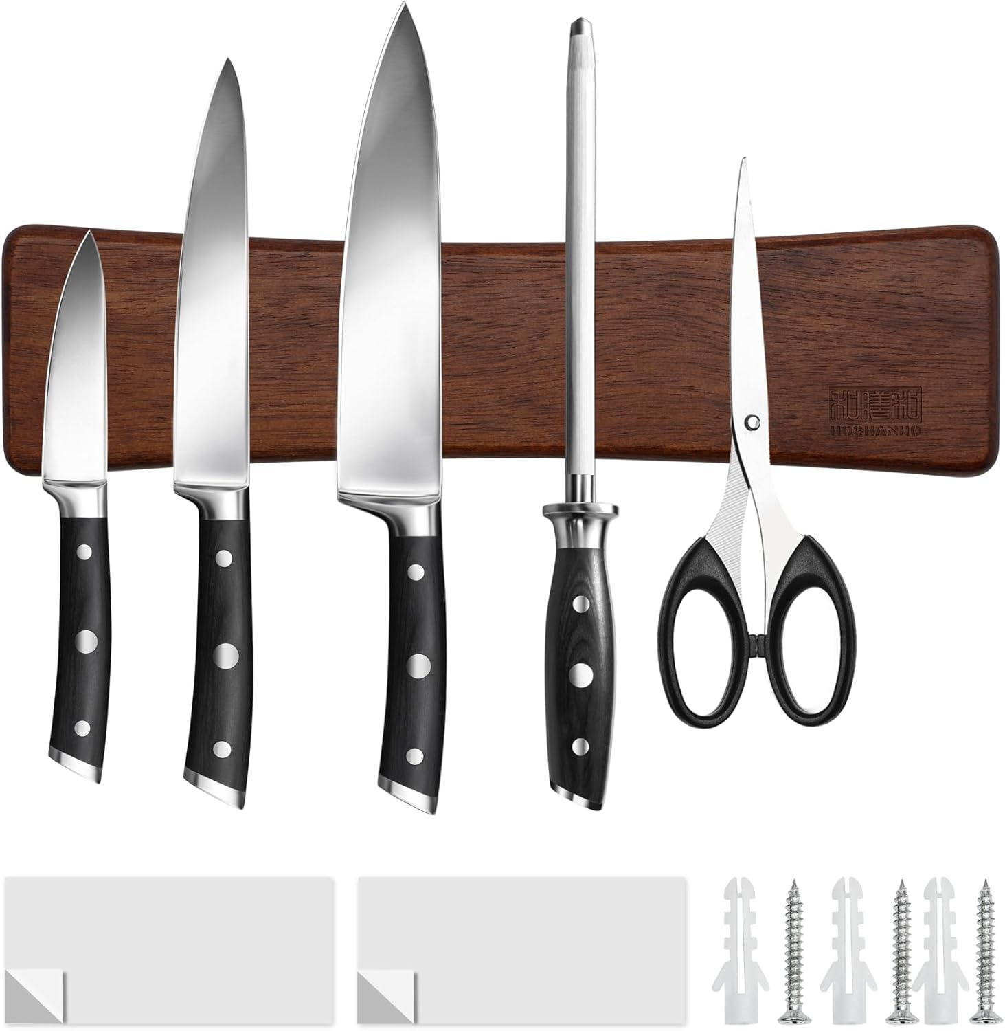 HOSHANHO - Porte-couteaux aimanté bois, 10in, aimant puissant
