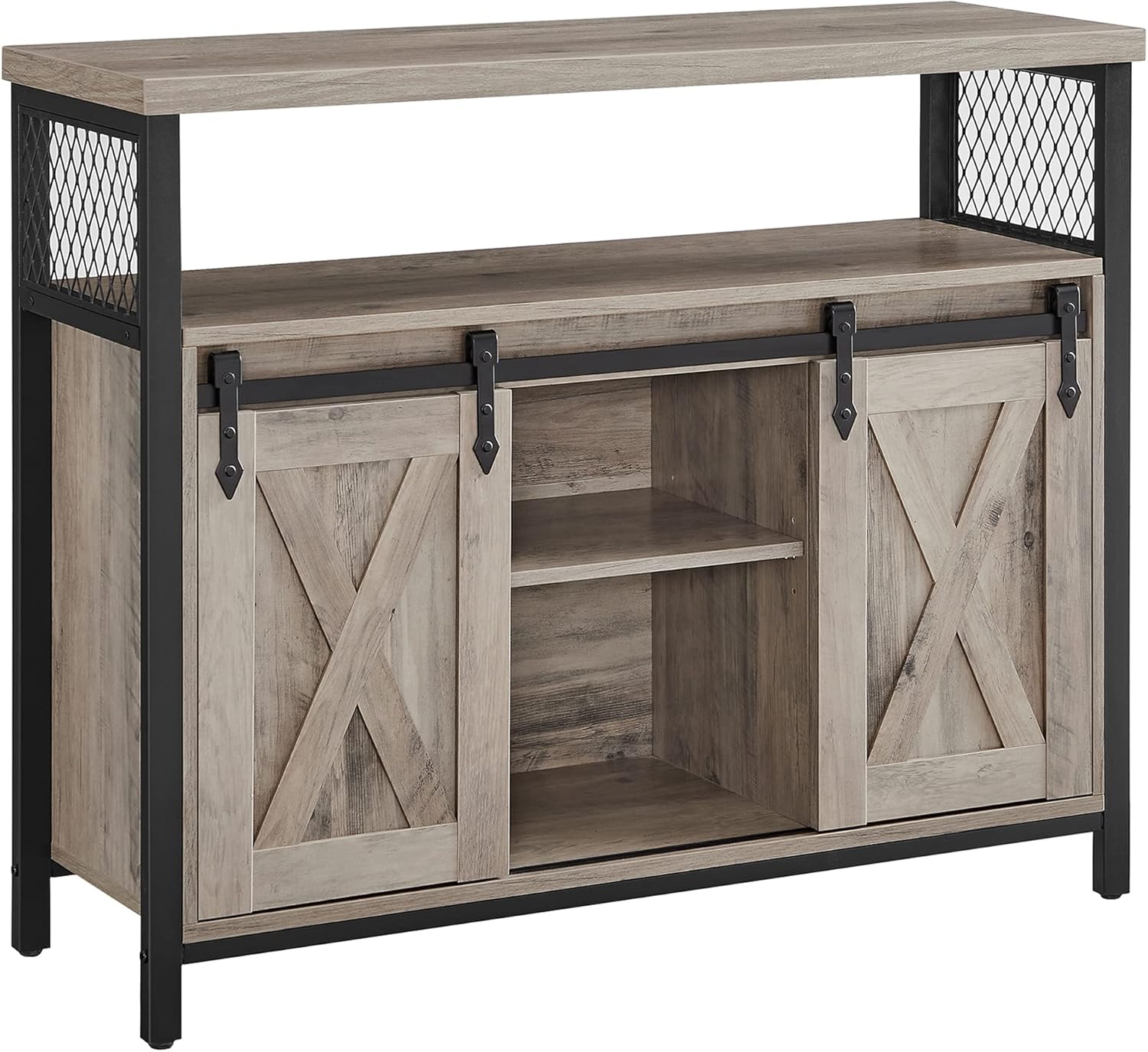 VASAGLE - buffet rangement cuisine - 100x33x80 cm - 2 portes coulissantes, étagères réglables, grège/noir - LSC092B02