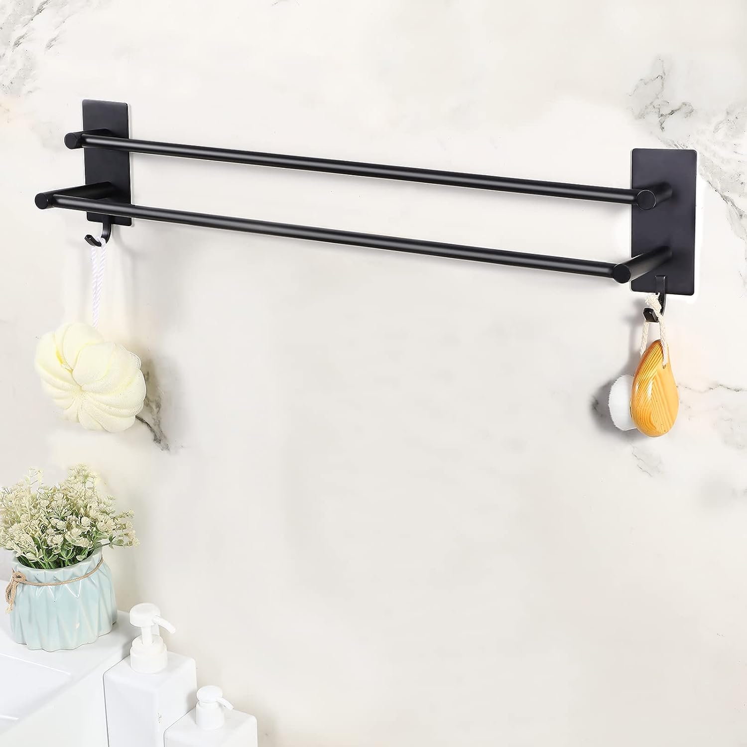 Porte-serviettes - double autocollant - inox - 60 cm - 2 crochets