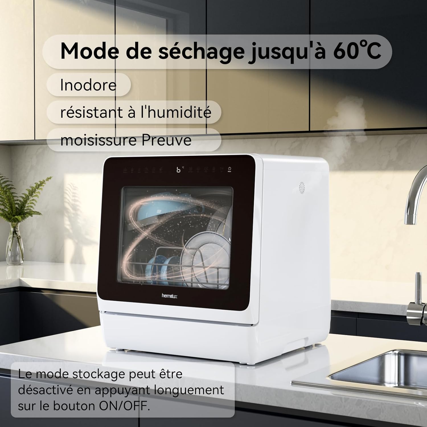 Hermitlux - mini lave-vaisselle 5 couverts, 7+3 programmes, réservoir 5L