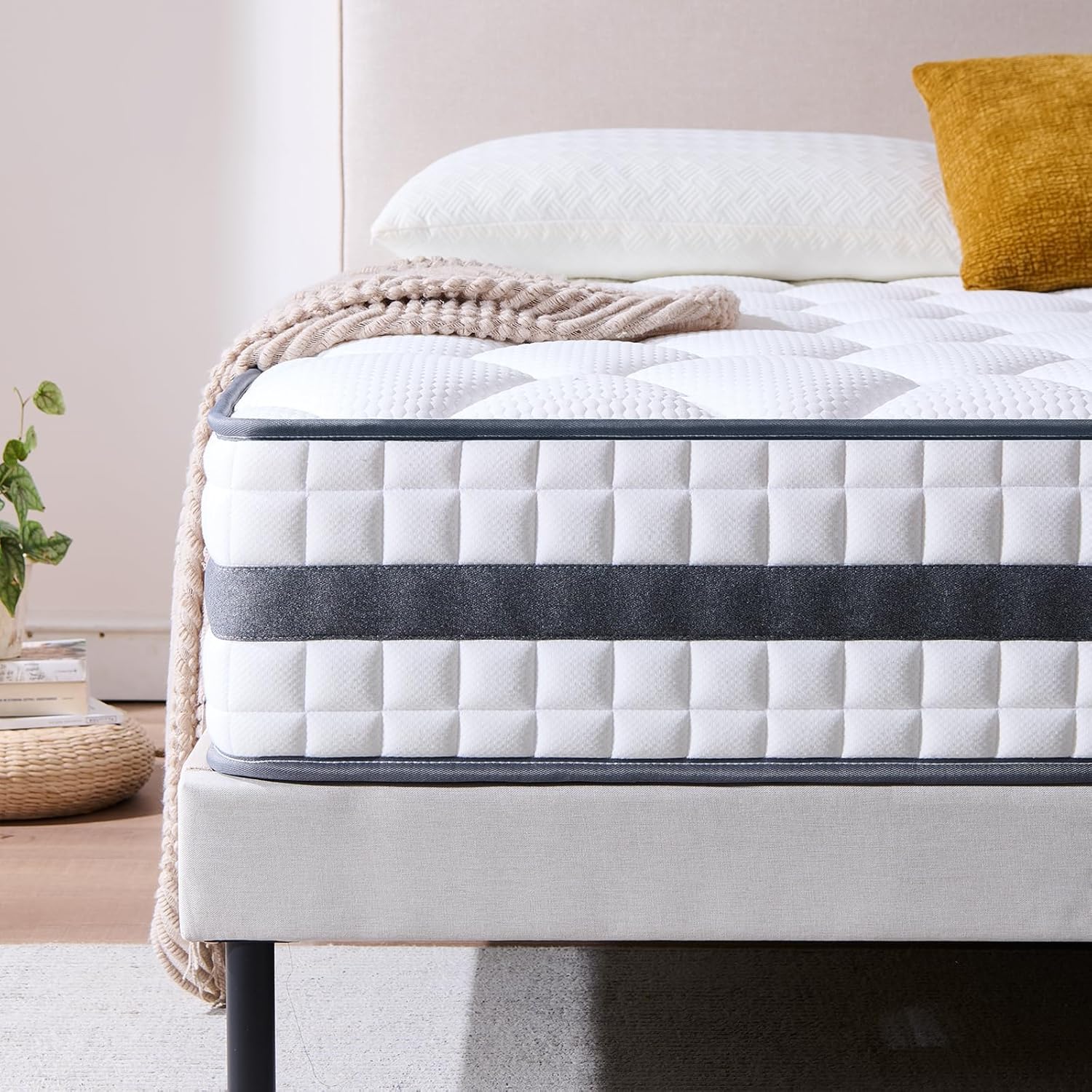Matelas - hybride mousse mémoire & ressorts, 160x200x22 cm, doux et respirant