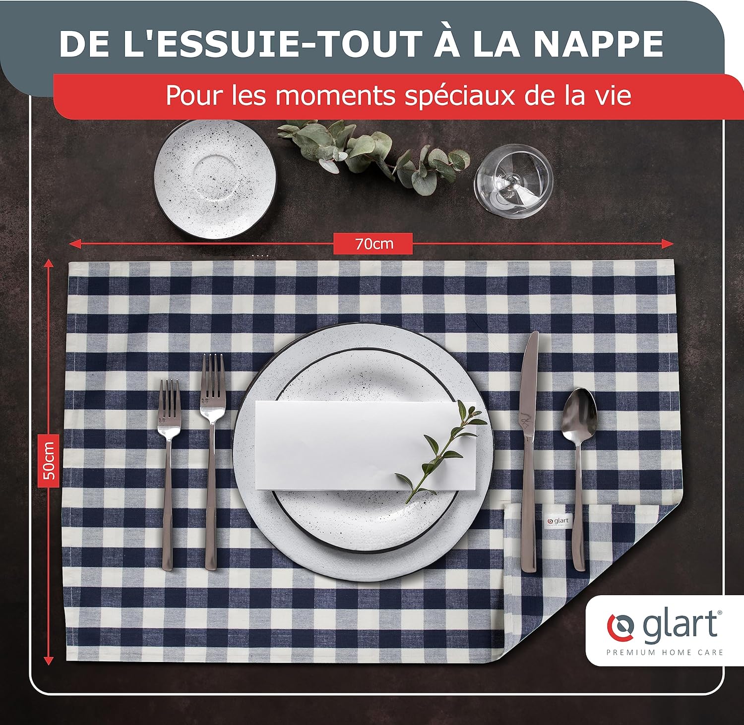Glart - 48SG - 50x70cm - torchons coton, Oeko-Tex, sans peluche