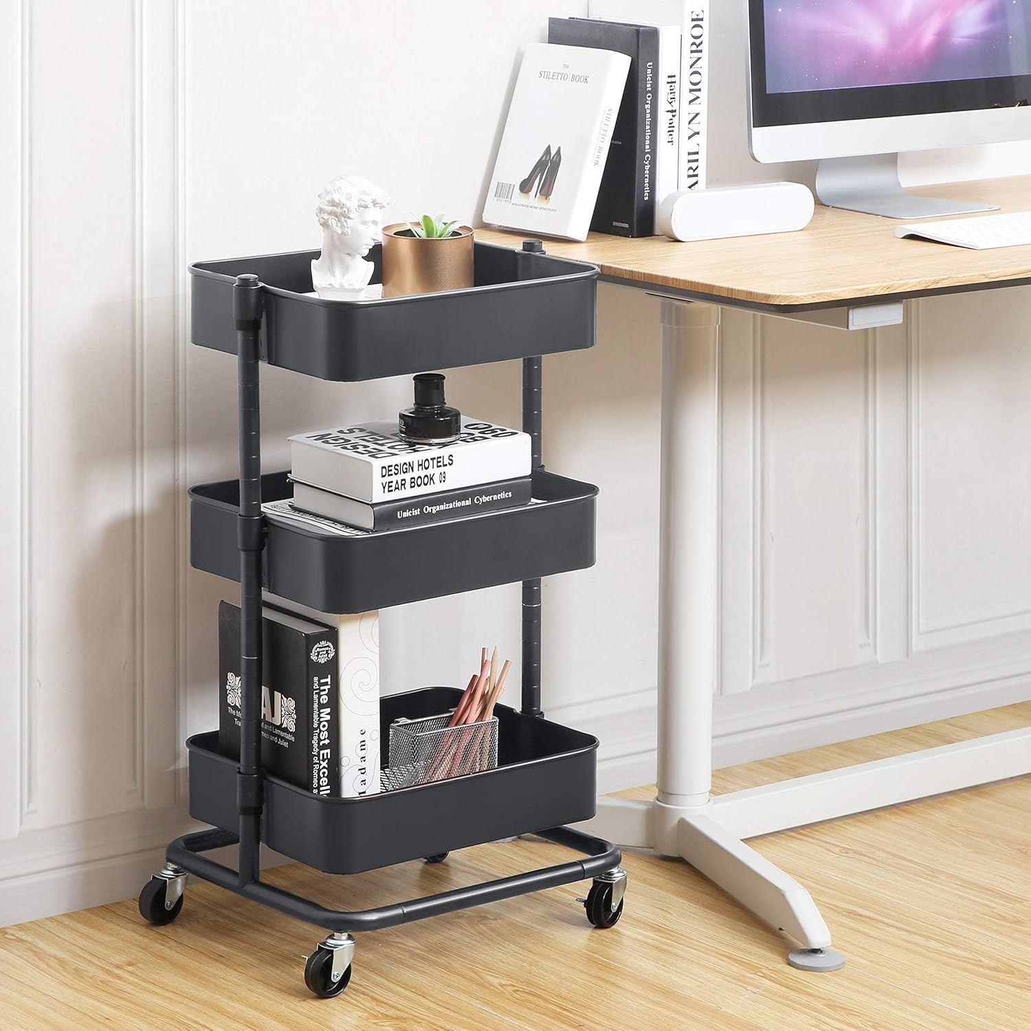 SONGMICS - Chariot 3 niveaux - hauteur réglable, freins, montage facile - BSC60GS