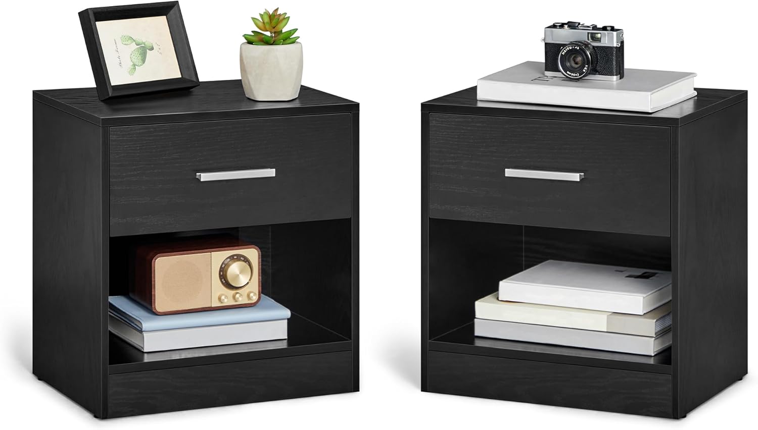 VASAGLE - table de nuit lot de 2 - tiroir, compartiment ouvert, noir - LET819T56
