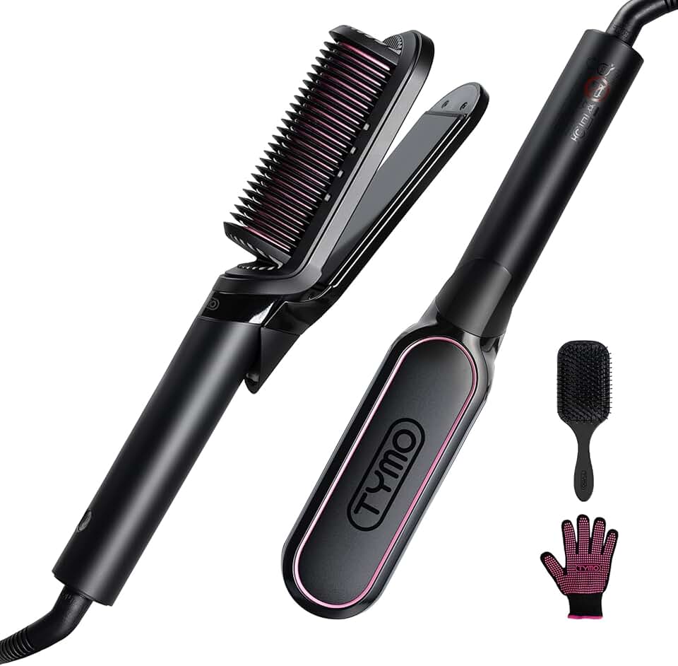 TYMO - Lisseur 2 en 1 - Brosse ionique, anti-brûlure, rapide