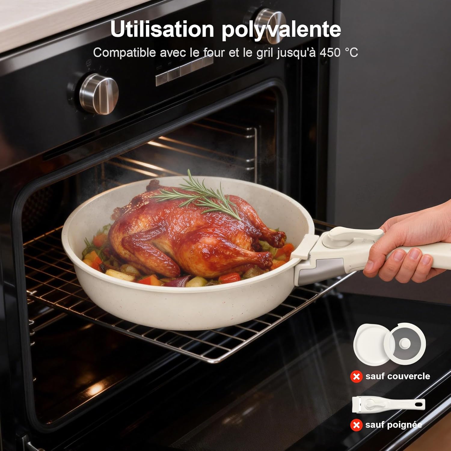 Zyronem - batterie cuisine 13 pièces céramique induction poignées amovibles
