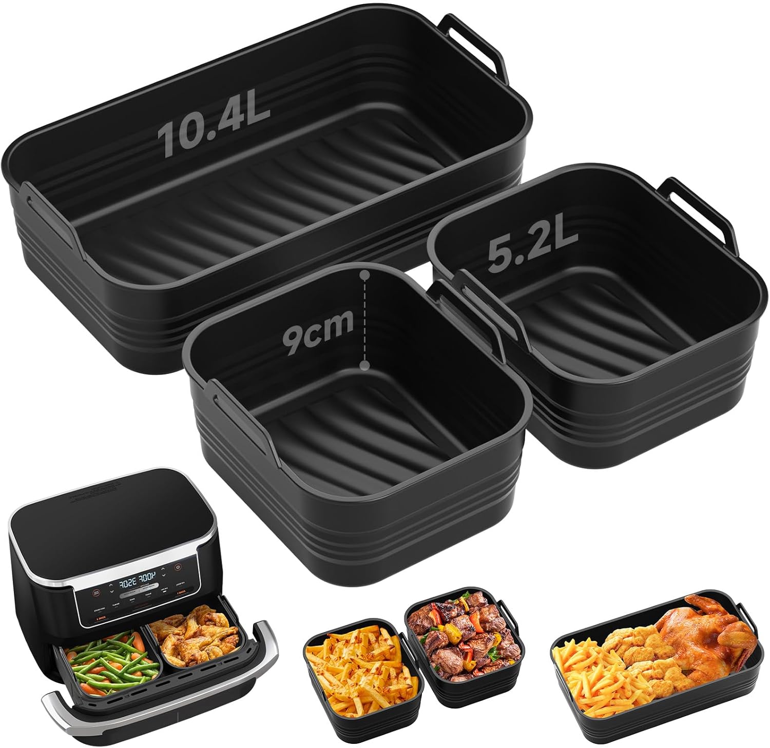 Alyvisun - Moule Silicone Air Fryer 3 pcs, Réutilisable, pliable, 10L/10,4L – 10,4L/5,2L