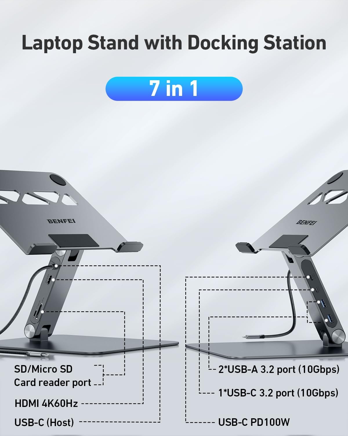 BENFEI - Station d'accueil USB C 7en1 - 100W PD - HDMI 4K60Hz - XPS, Thinkpad