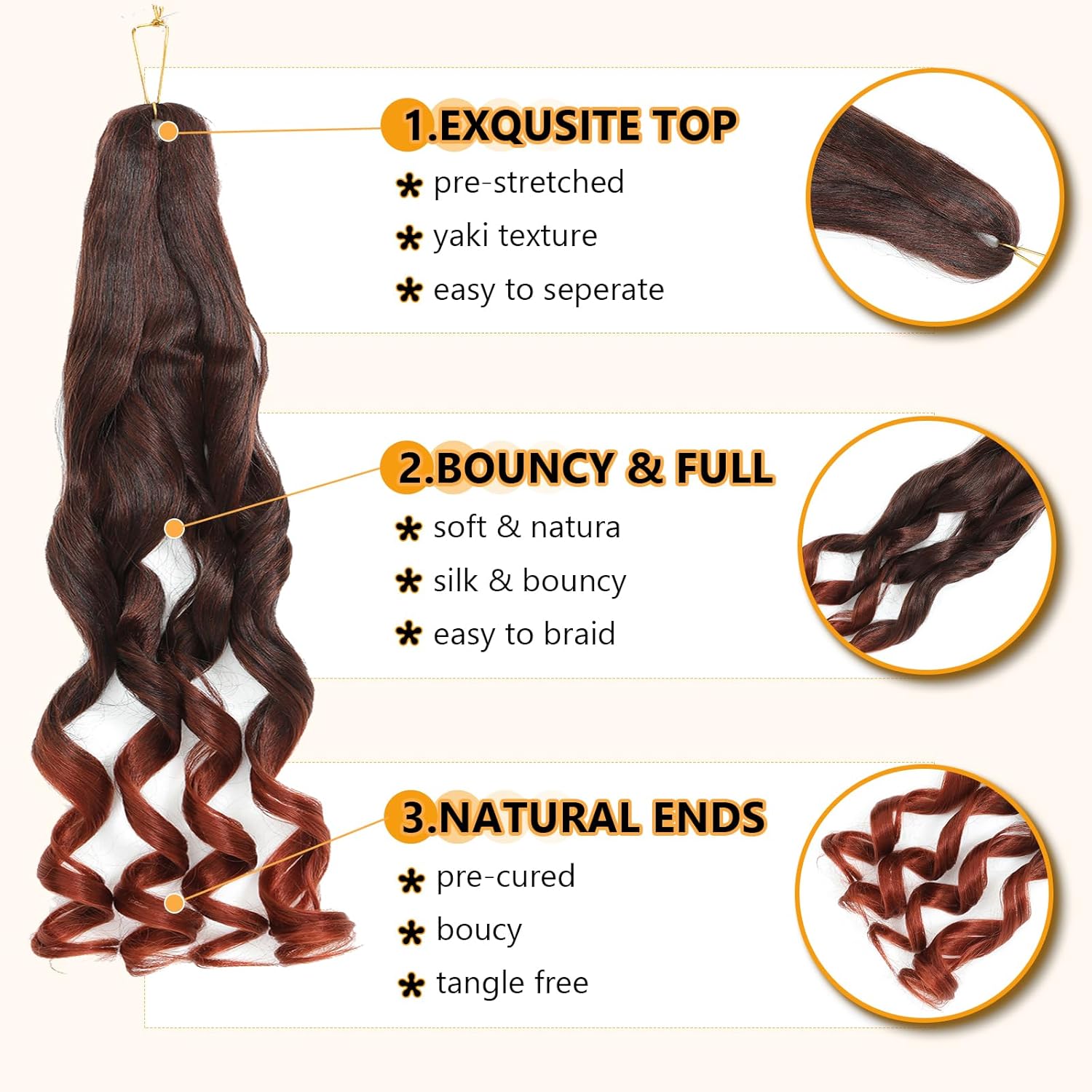 Meches braids - French Curl Bouclé 41cm - 7 paquets cheveux 1B/350