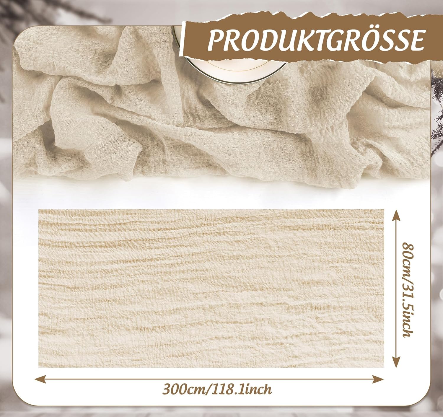 Chemin de table étamine beige – 80x300 cm – gaze transparente bohème