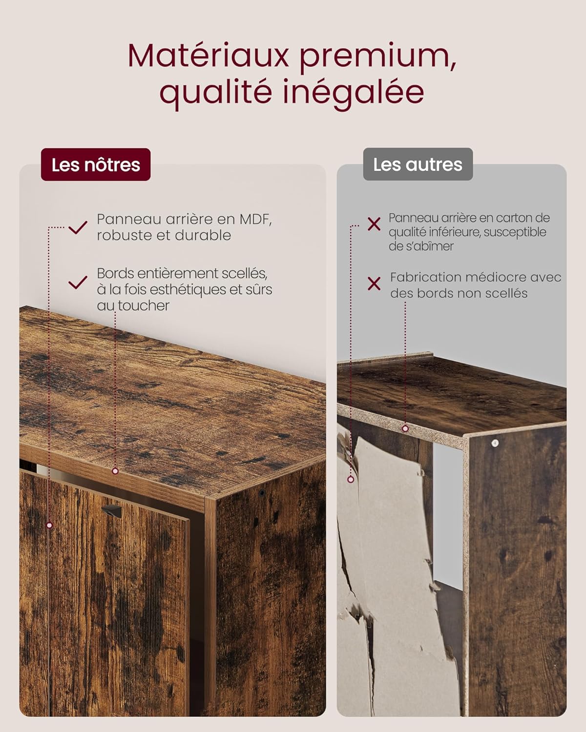 VASAGLE - Custos Collection - 24x60x175 cm - bibliothèque 6 niveaux, portes, rangement ouvert, marron rustique LBC402K01