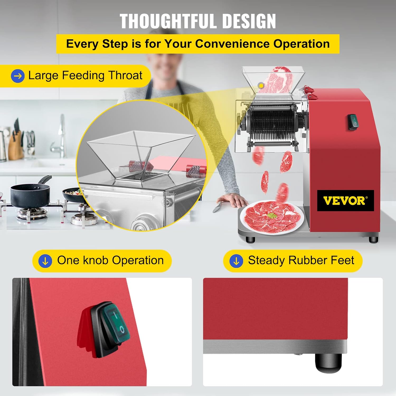 VEVOR - Machine à découper viande, 250kg/h, 850W, lame 3,5mm, inox
