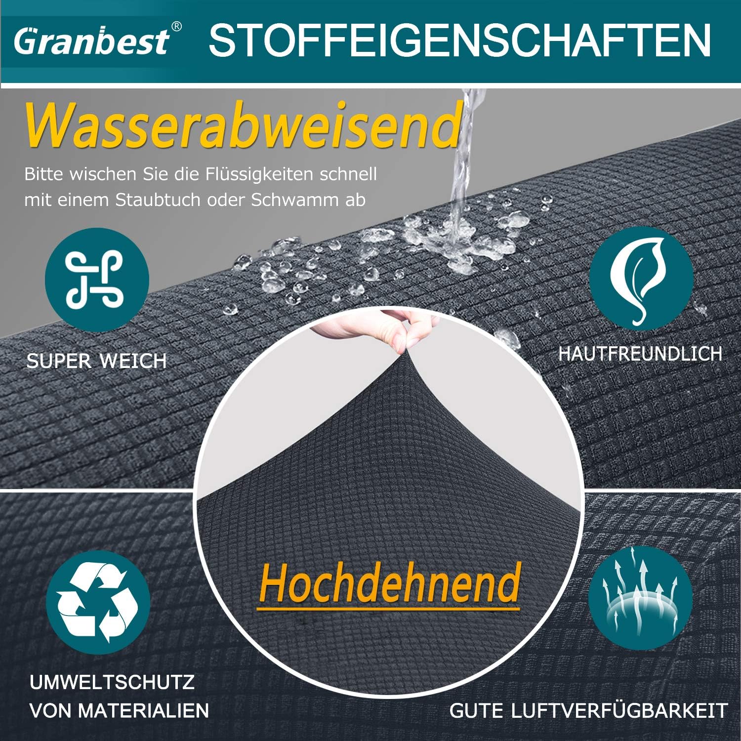 Granbest - housse canapé Stretch série Jacquard - 1 place - imperméable, mousse antidérapante, coloris gris