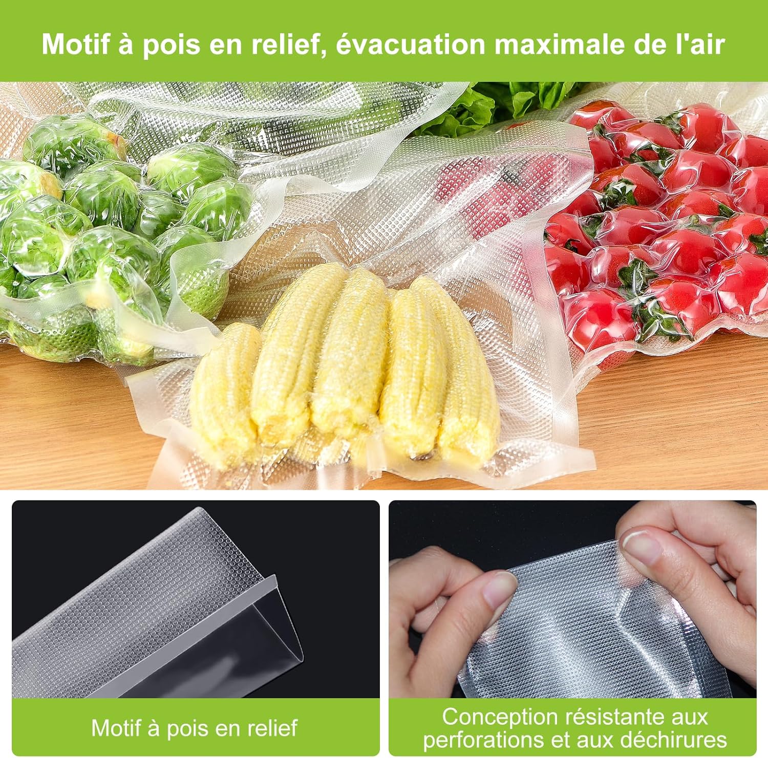 Bonsenkitchen - sacs sous vide 2 rouleaux 30x600cm, sans BPA, VB3216