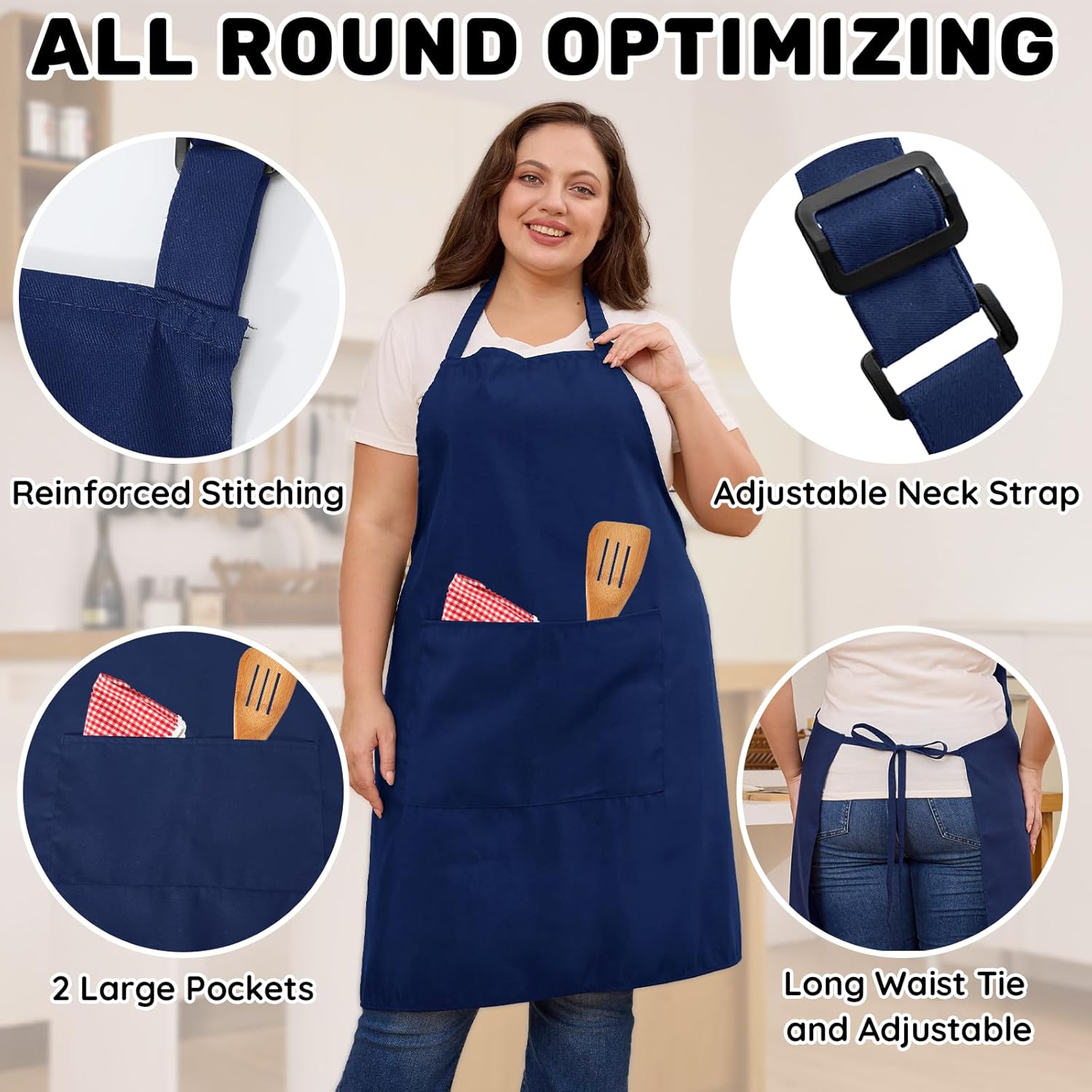 Tablier de chef - 2 poches, grande taille, unisexe, lot de 2 pièces