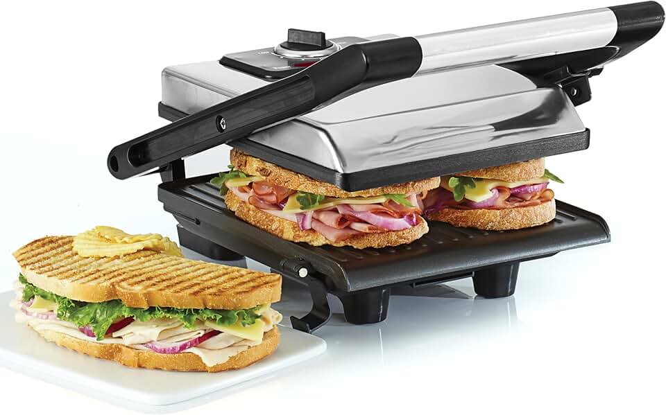 Bella - presse à panini inox 1400W, plaques antiadhésives, couvercle réglable
