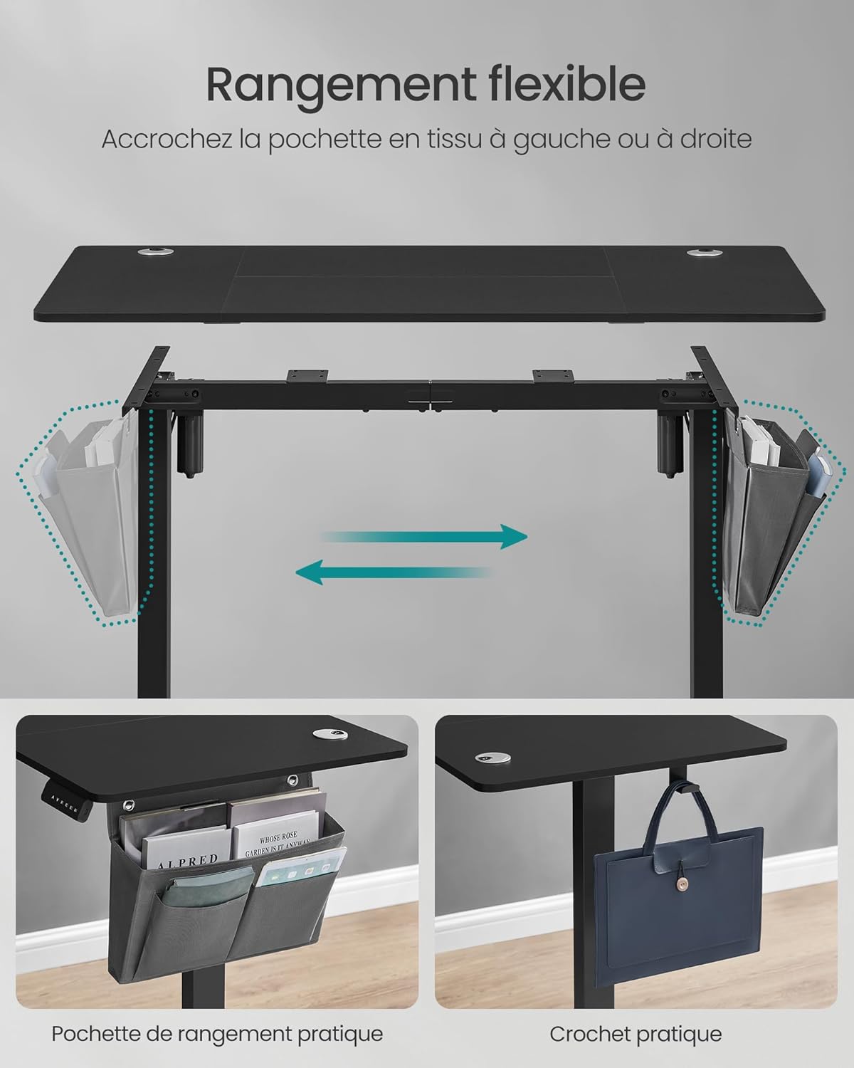 SONGMICS - Bureau électrique réglable, 120x60 cm, mémoire 4 hauteurs, LSD132B01