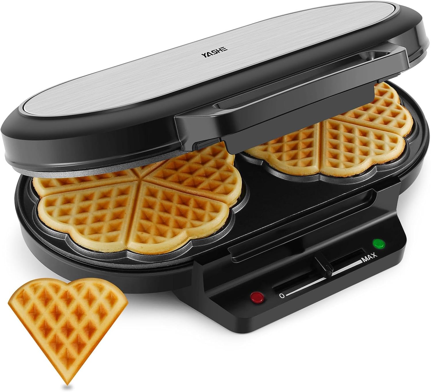 YASHE - machine à gaufres cœur - 1200W - 5 réglages, antiadhésif, anti-débordement