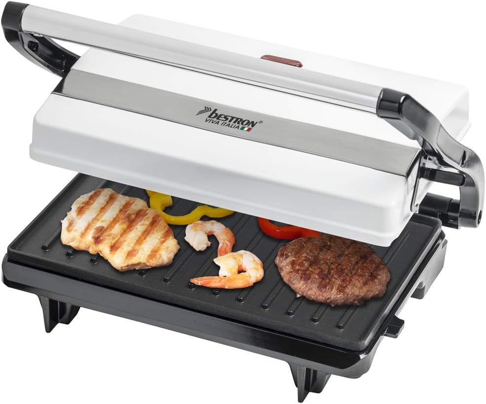 Bestron - Panini APM123W - poignée Cool-Touch, 700W, blanc, antiadhésif