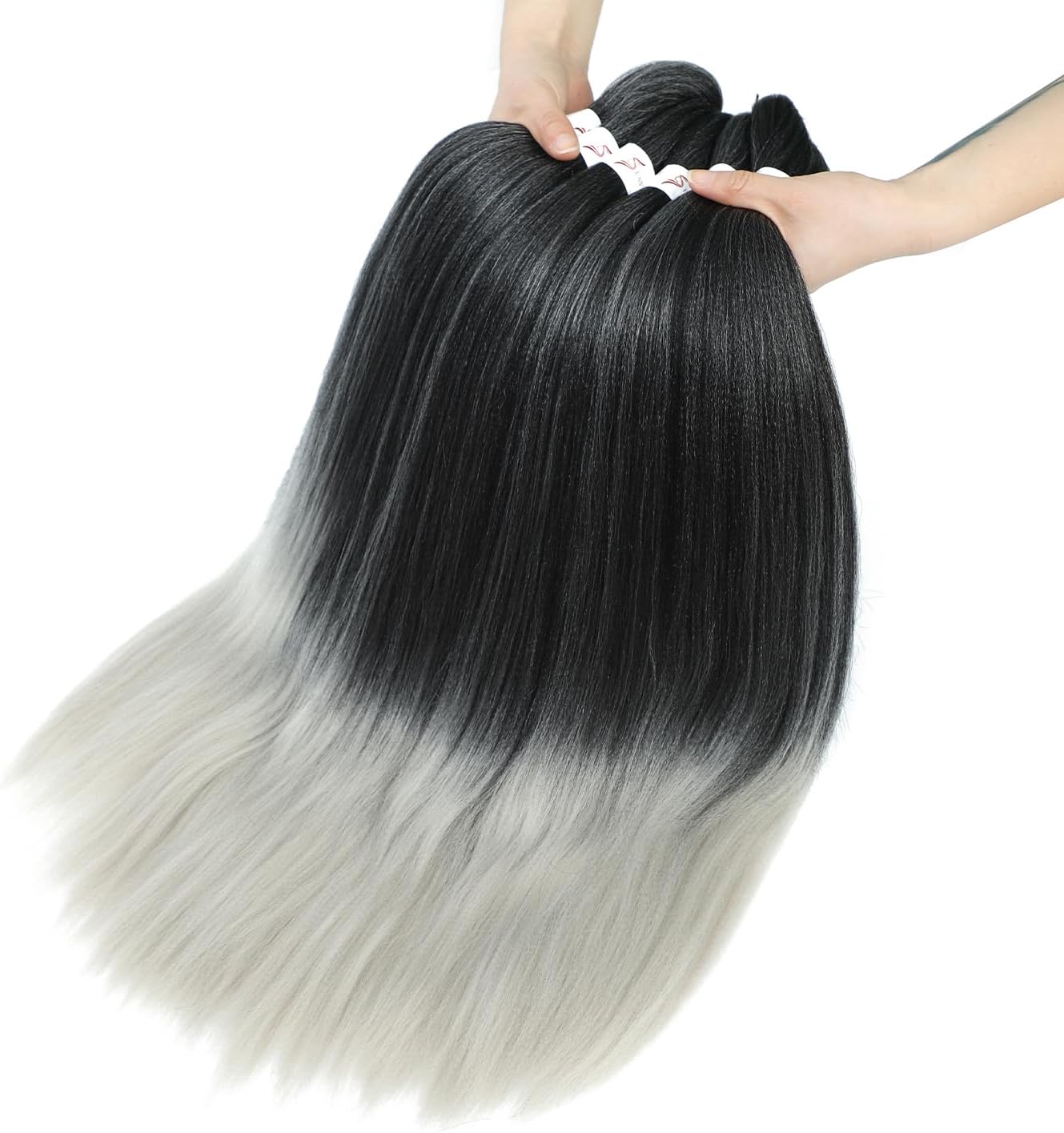 Rajout cheveux tressés - 20 pouces - ombre noir argent, lot de 6, T1B/Silver#