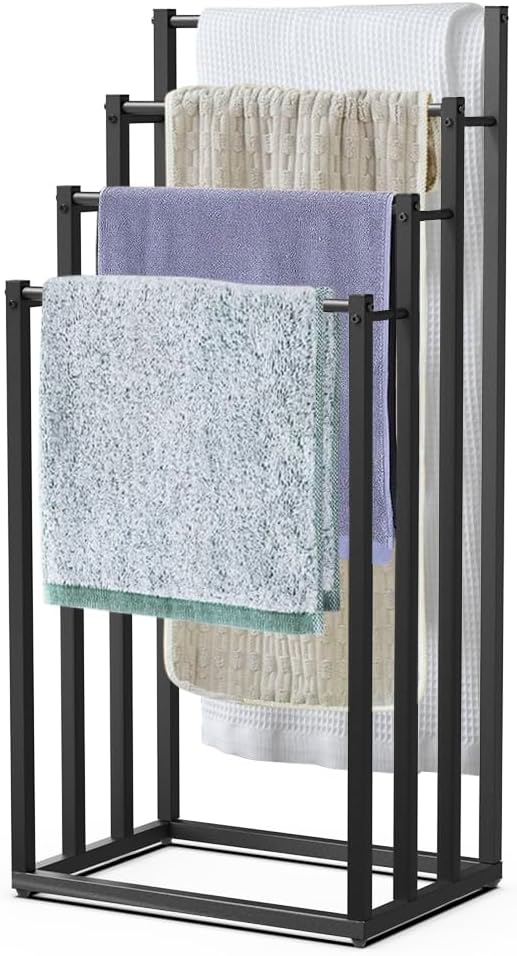 VOUNOT - porte-serviettes sur pied - 4 niveaux - métal noir stable