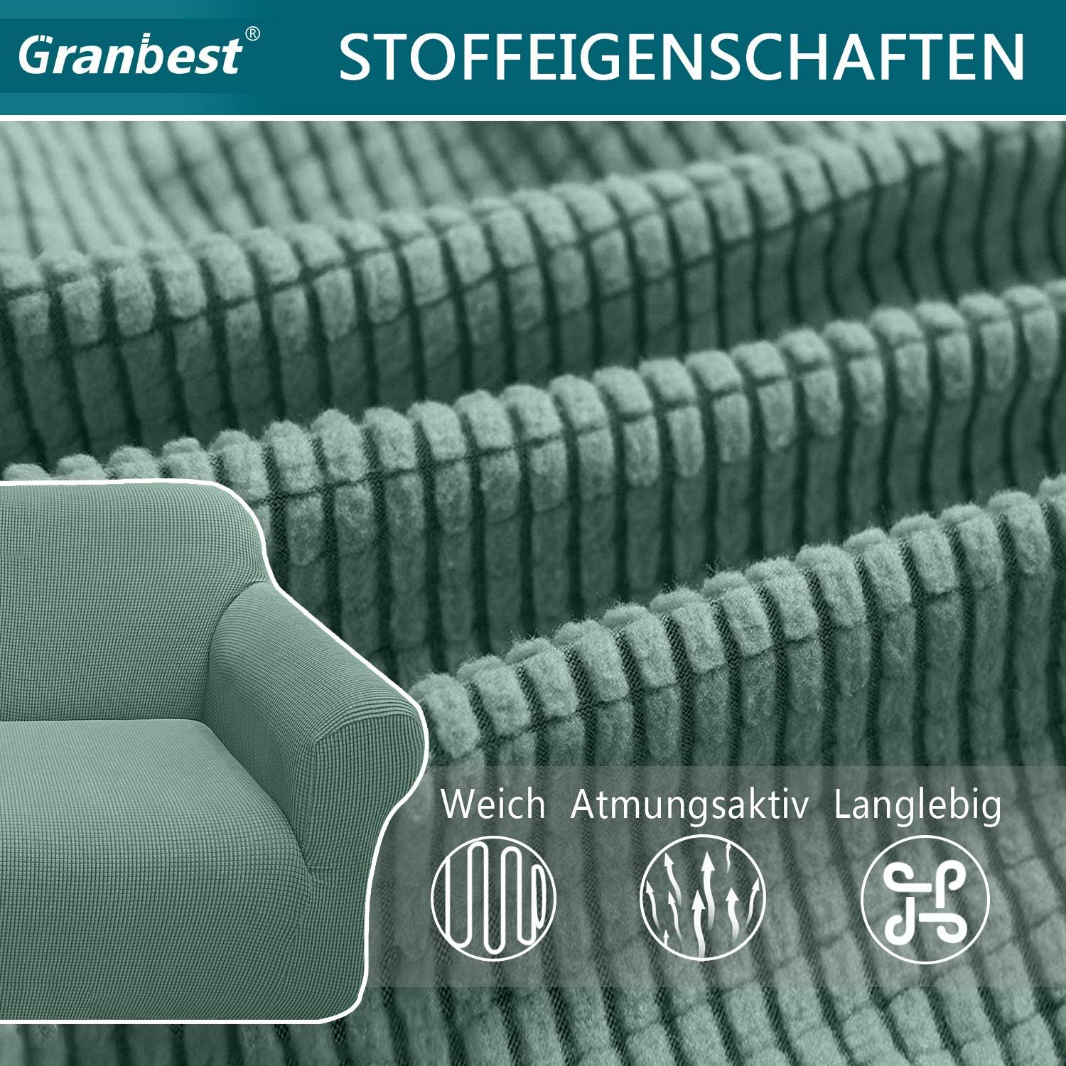 Granbest - housse de canapé jacquard 3 places - élastique, vert sauge