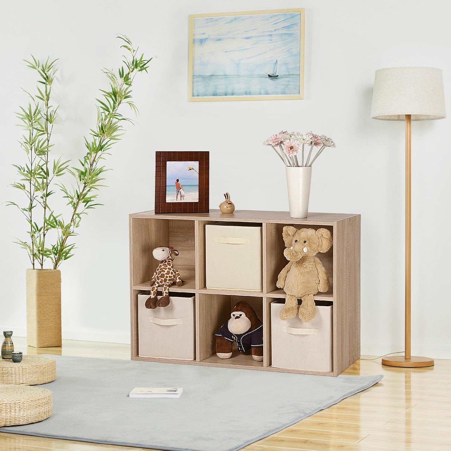 VASAGLE - étagère cubique 6 cases - bois chêne, rangement LBC203H