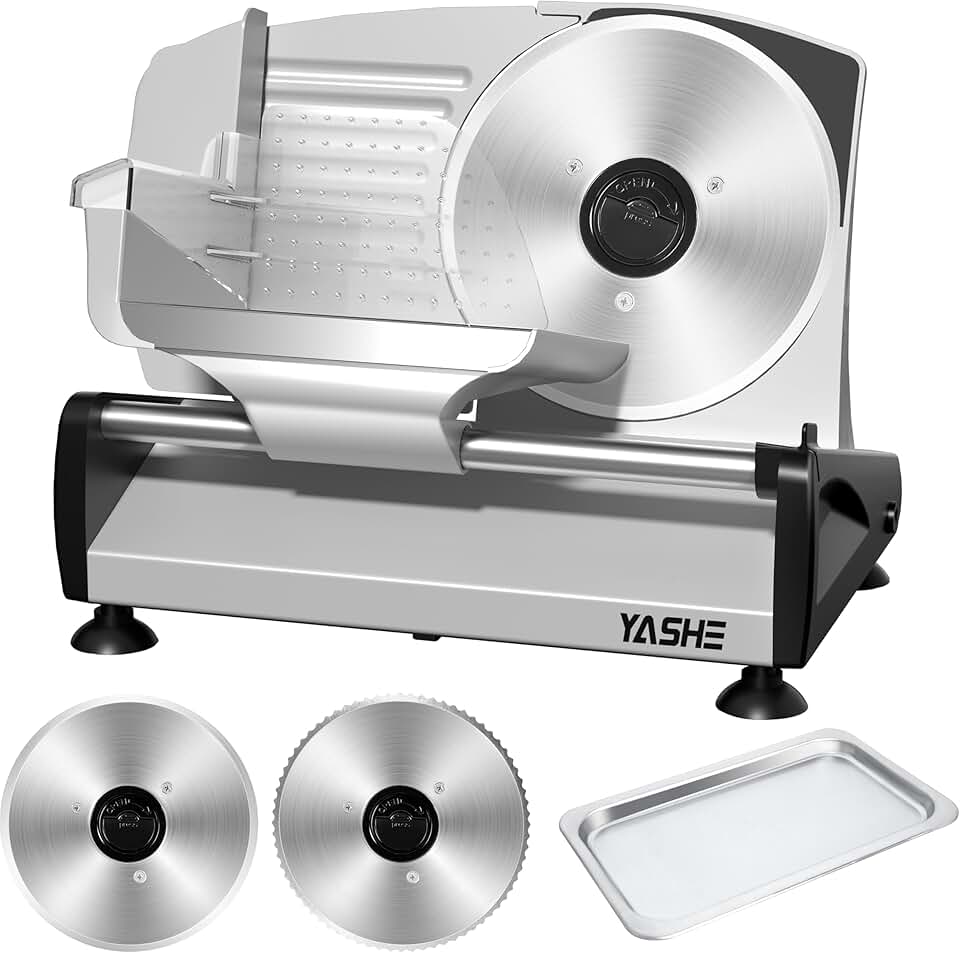 YASHE - Trancheuse électrique, 200W, lames inox 19cm, épaisseur réglable