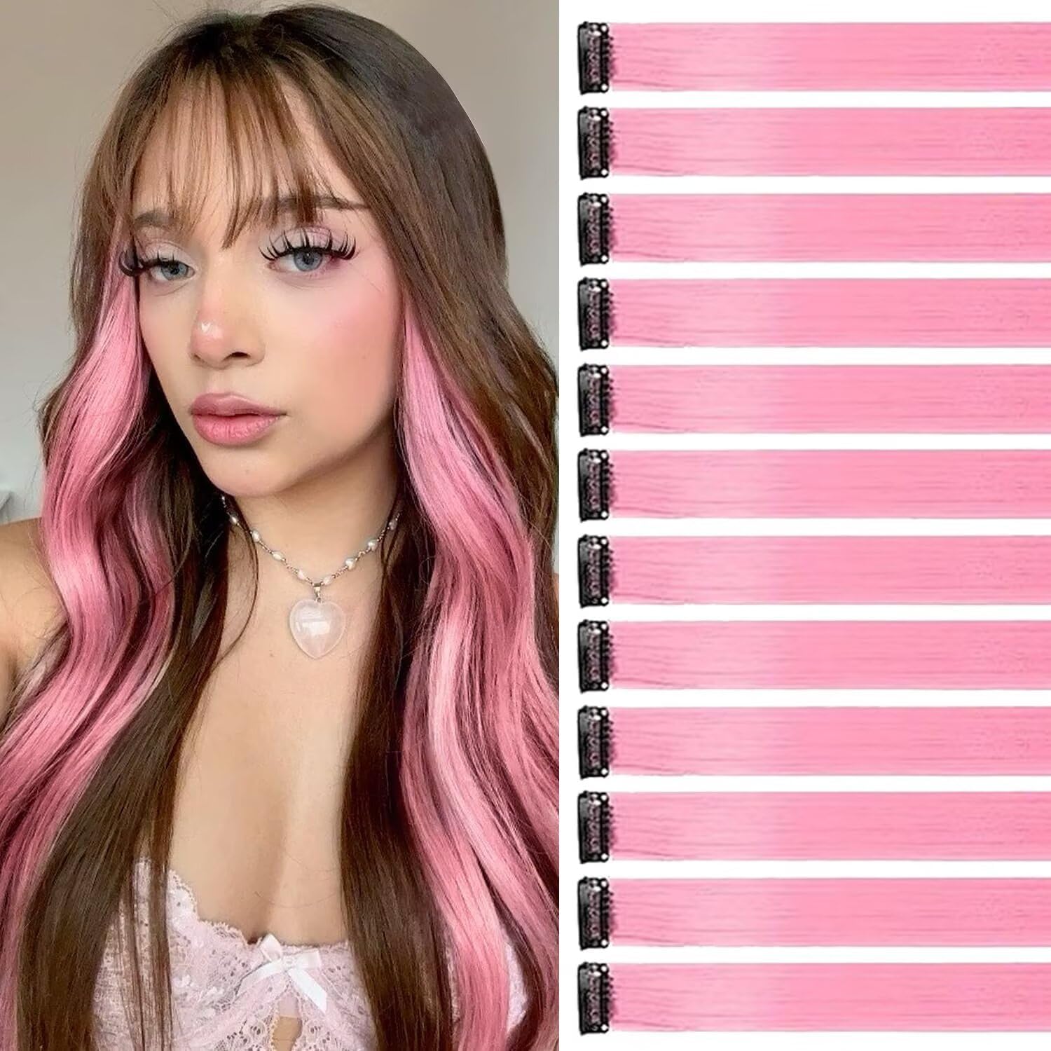 Extensions cheveux - clips synthétiques 12pcs 55cm rouge pastèque