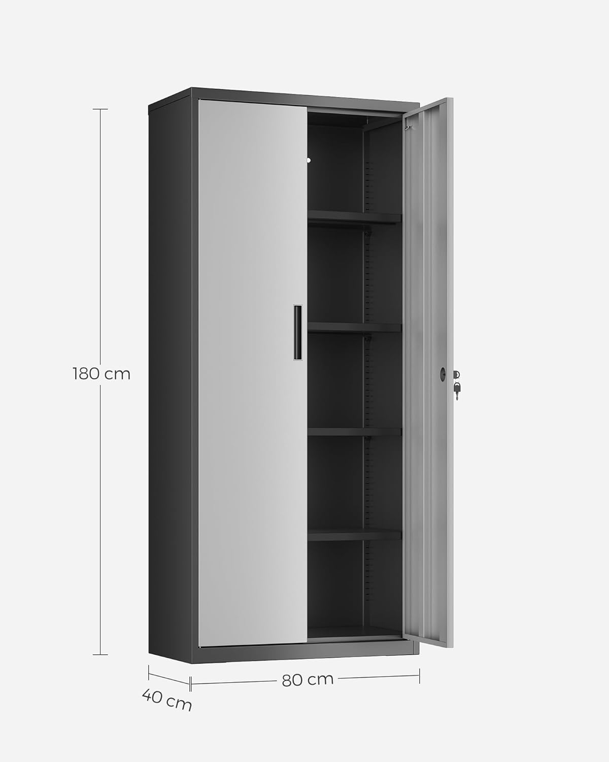 SONGMICS - meuble de rangement acier 40x80x180cm, 5 niveaux, portes verrouillables, étagères ajustables, OMC015S01