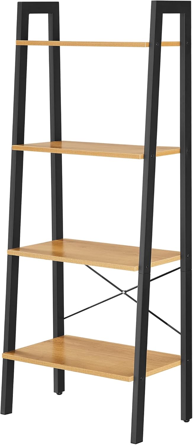 VASAGLE - étagère échelle 4 niveaux - acier, bois marron miel - 56x34x137cm - LLS044B05