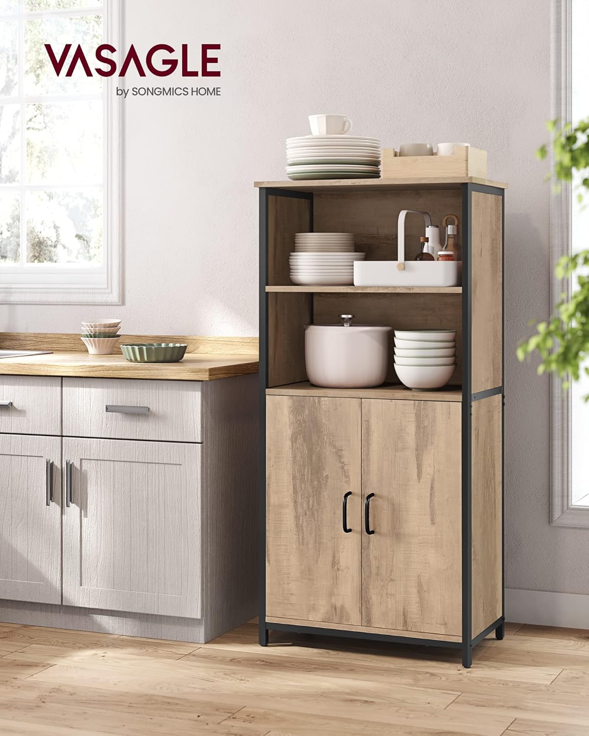 VASAGLE - buffet LSC066B50 - acier et bois, 2 étagères réglables, chêne noir