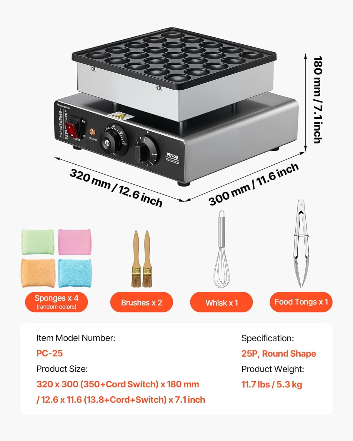VEVOR - Mini crêpière 25pcs 43mm - inox, contrôle température