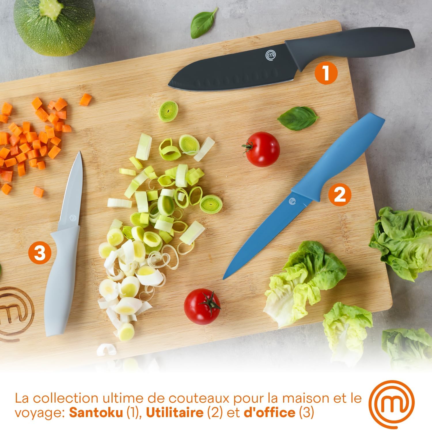MasterChef - Set de coutellerie Azure - 3 pièces - inoxydable, manche ergonomique