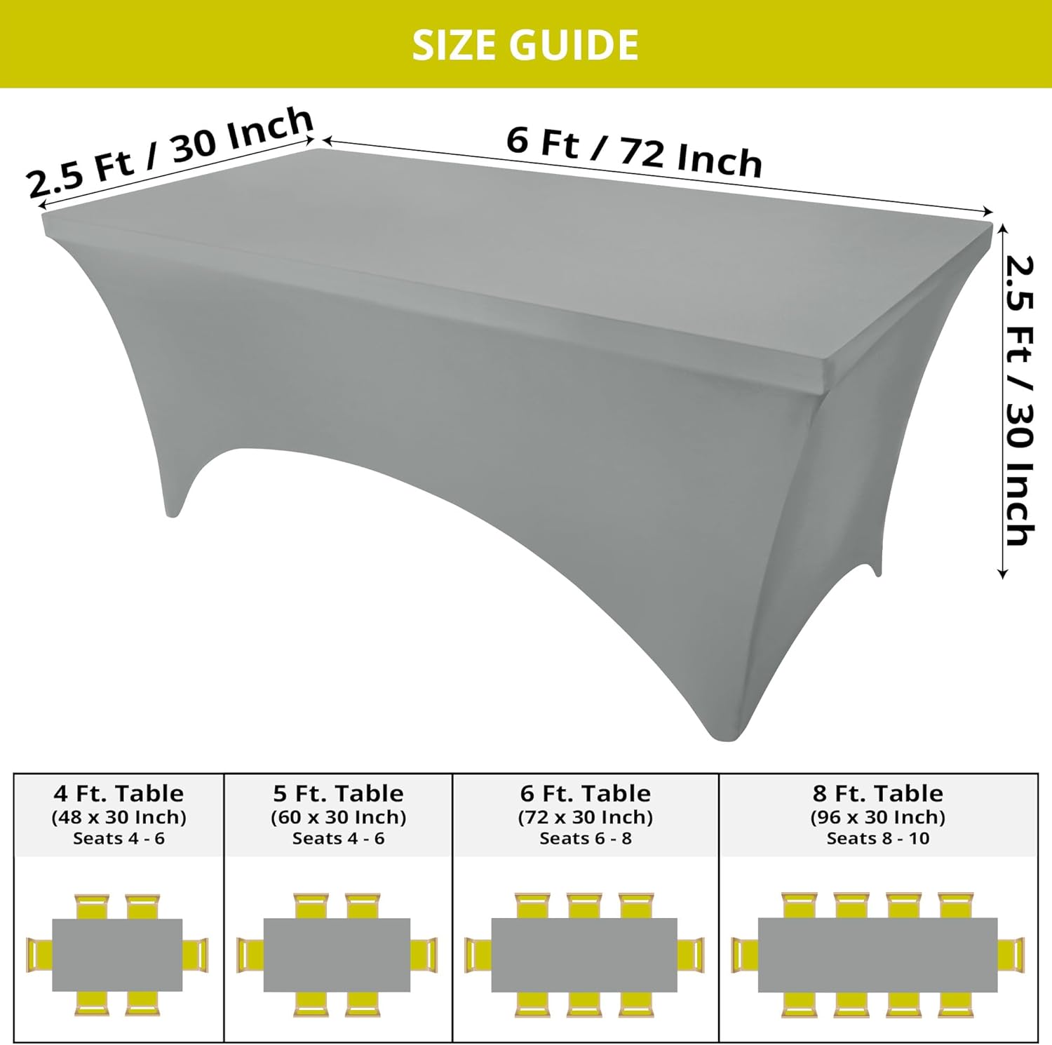 Utopia Kitchen - nappe extensible série 6ft - 183cm - polyester spandex lavable, infroissable, lot de 2, gris