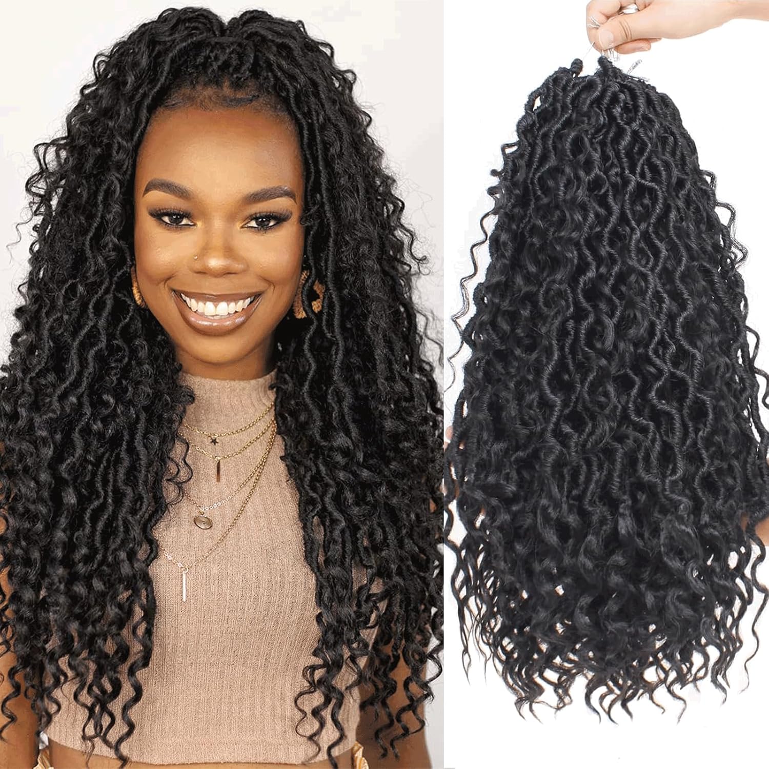 Xtrend - River Faux Locs - 18 pouces - 7 packs tresses synthétiques ondulées 16 mèches 1B#
