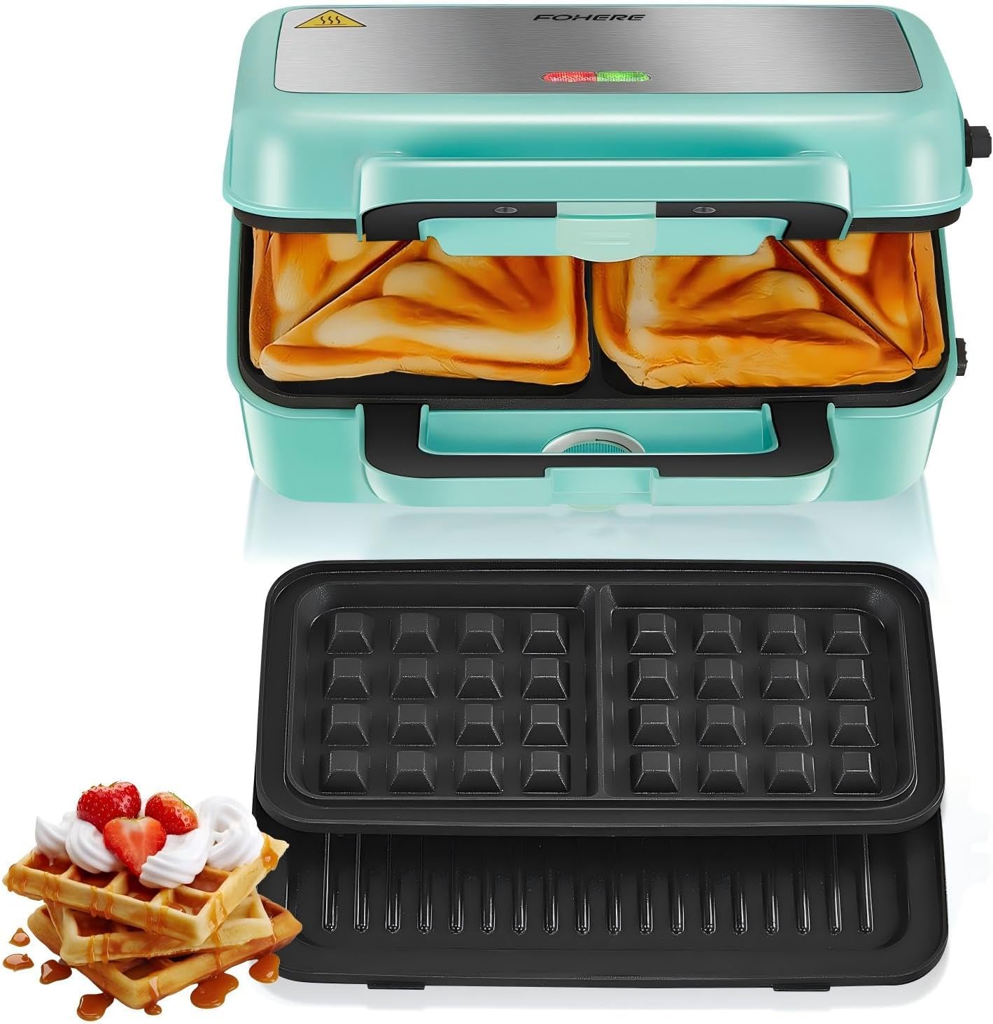 FOHERE - Gaufrier 3 en 1 1200W - 5 vitesses - plaques antiadhésives