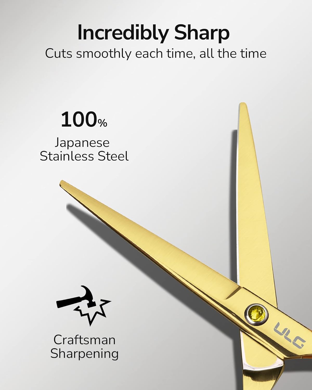 ULG - ciseaux de coiffure - 16,5 cm - lames rasoir inox, repose-doigt doré