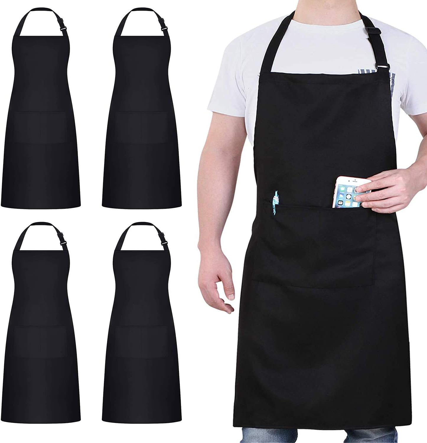 atopo - tablier chef pack 4 - noir, étanche, 2 poches, réglable