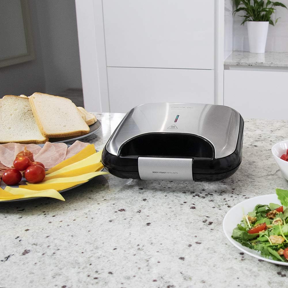 Cecotec - Rock'n Toast Fifty-Fifty - 2 sandwichs - 750W, revêtement antiadhérent