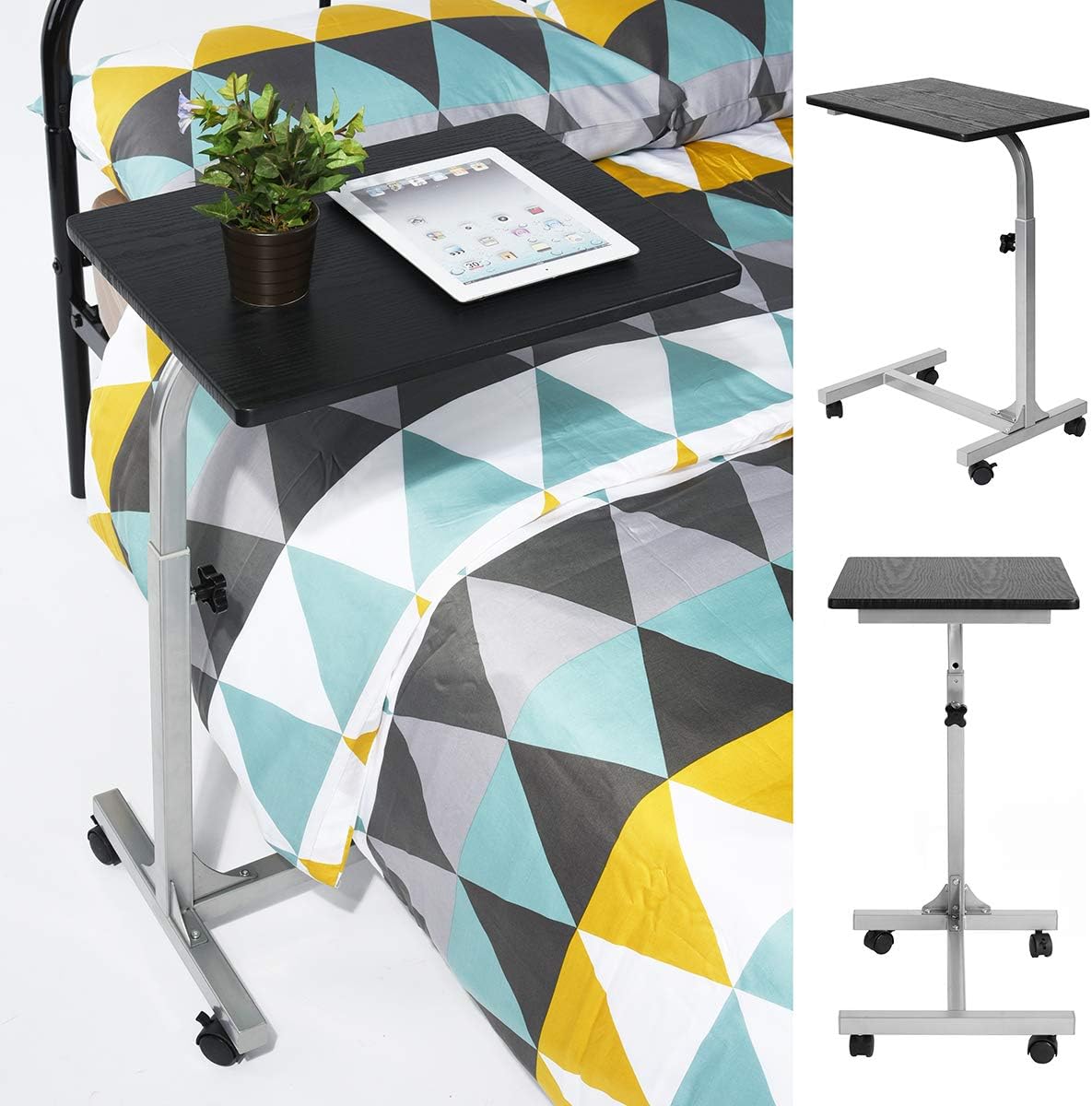 Table de lit pour PC - hauteur réglable, 48x37x67cm, 4 roulettes