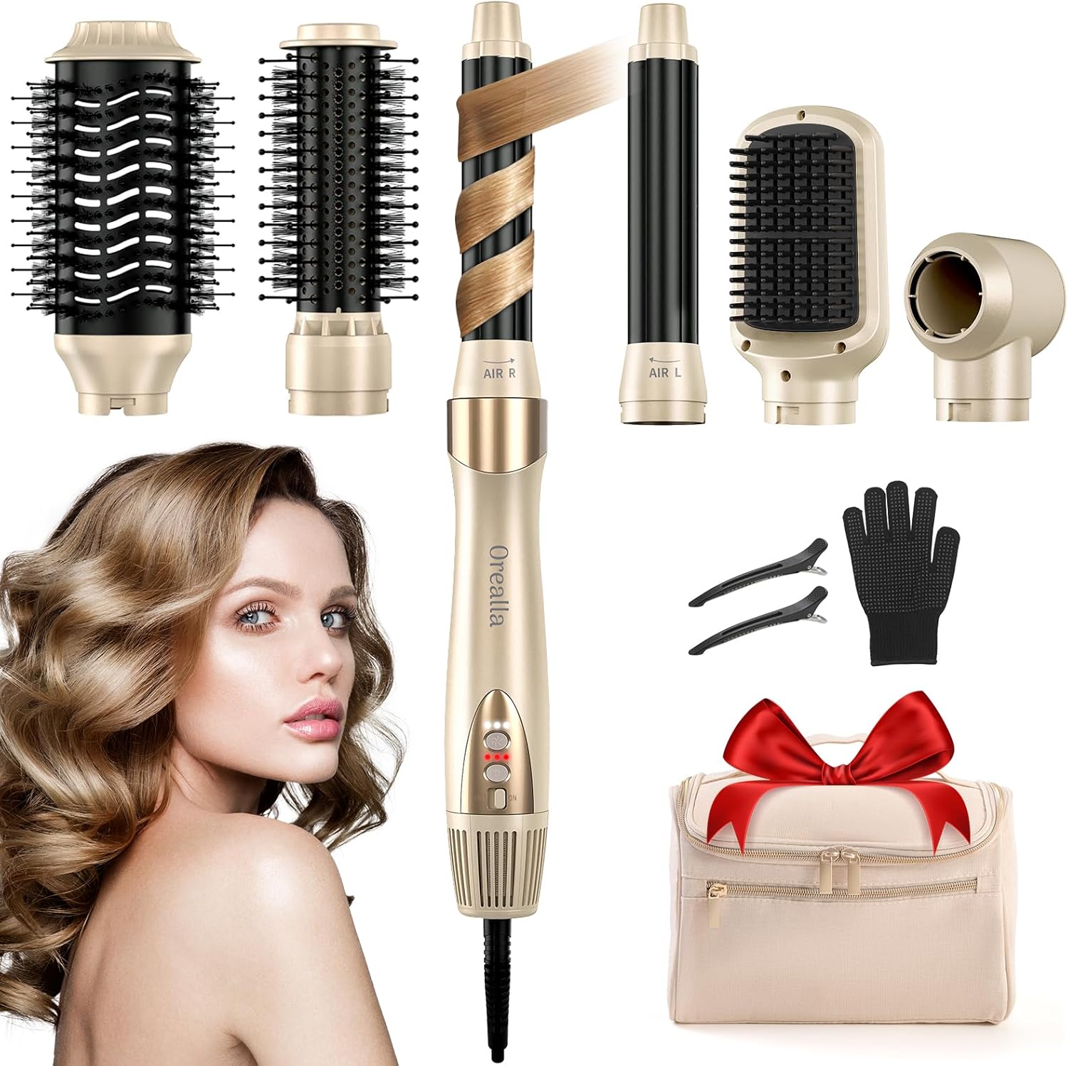 Brosse soufflante 6 en 1 - Air Styler - 11000 tr/min, céramique, ions, séchage et coiffage, sac inclus