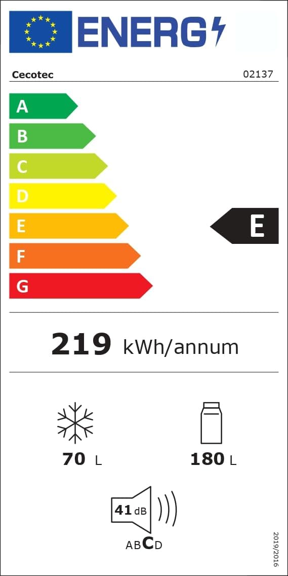Cecotec - Bolero CoolMarket Combi - 250L - No-Frost Multi Airflow, porte reversible, D, 8435484046140