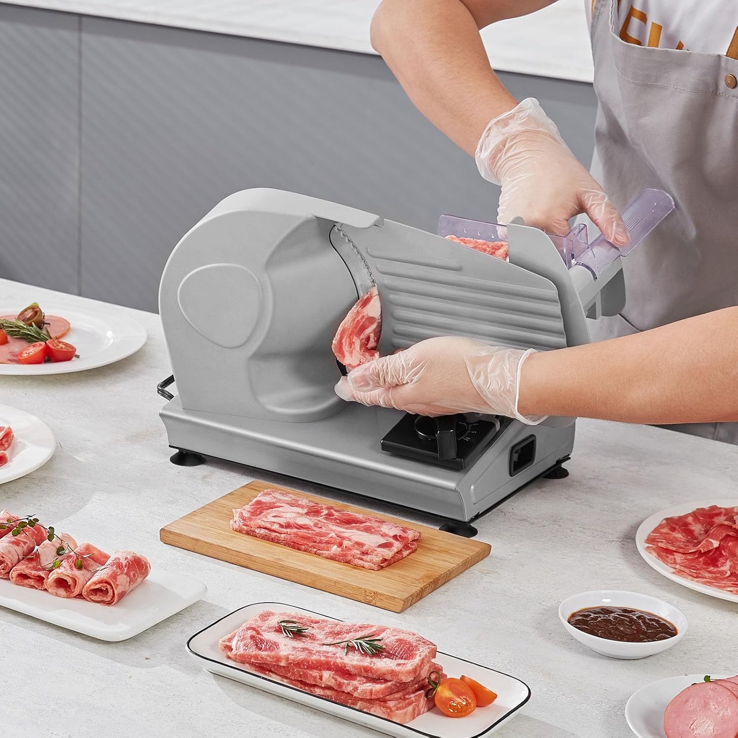 VEVOR - trancheuse électrique 190 mm - 180W, inox, 80-120 tr/min