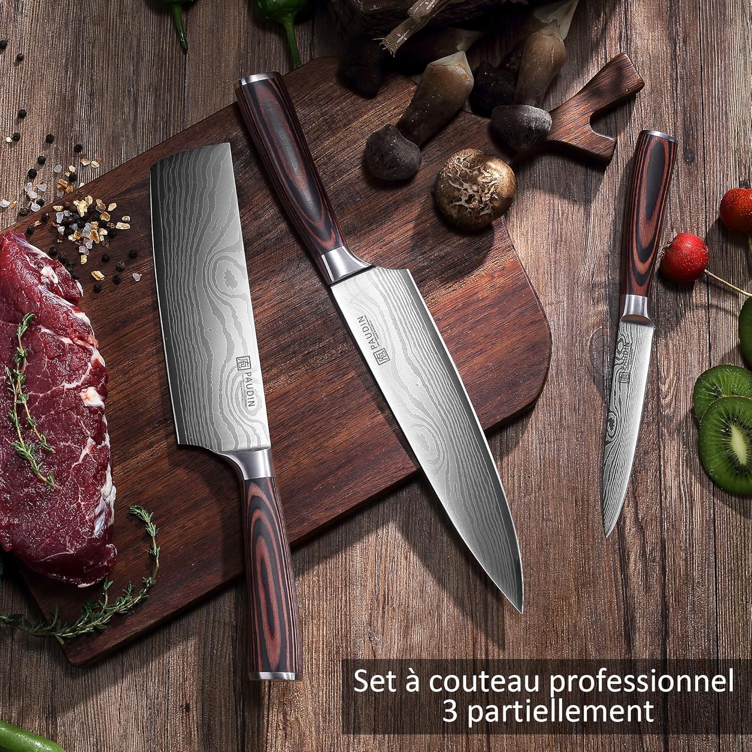 PAUDIN - Set de couteaux (série chef) - 20/17/13cm - inox allemand, manche bois