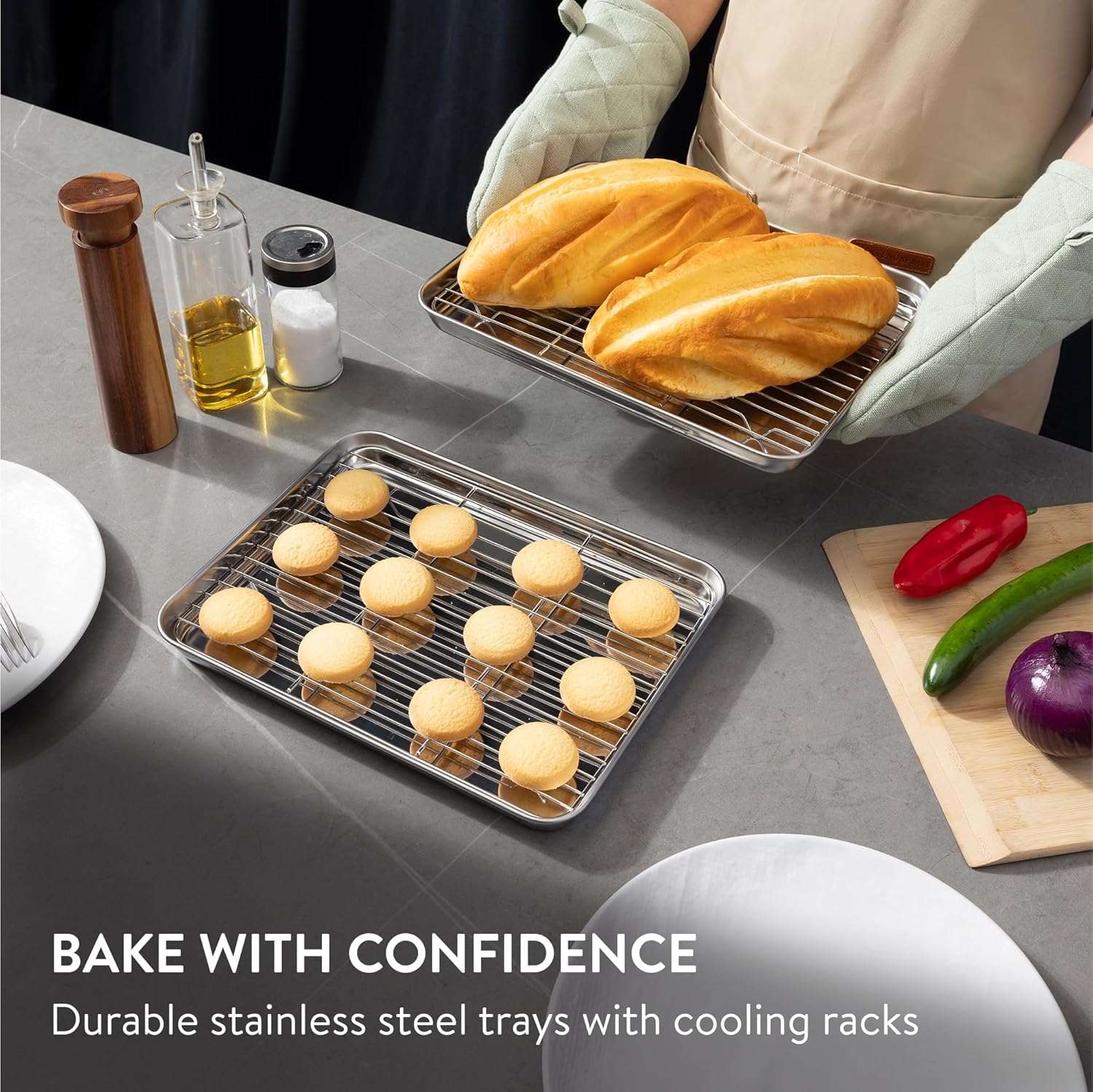 Navaris - bac cuisson inox set 2 pièces - grill rectangulaire - four pâtisserie frites