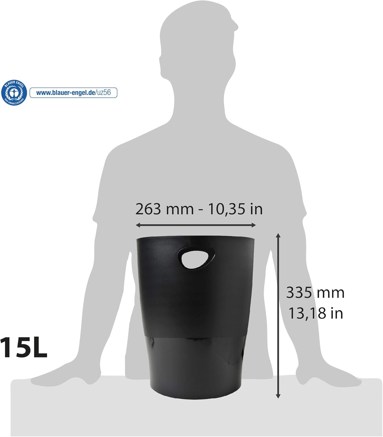 Exacompta - Corbeille à papier ECOBIN, 15L, poignées, noir - 453014D