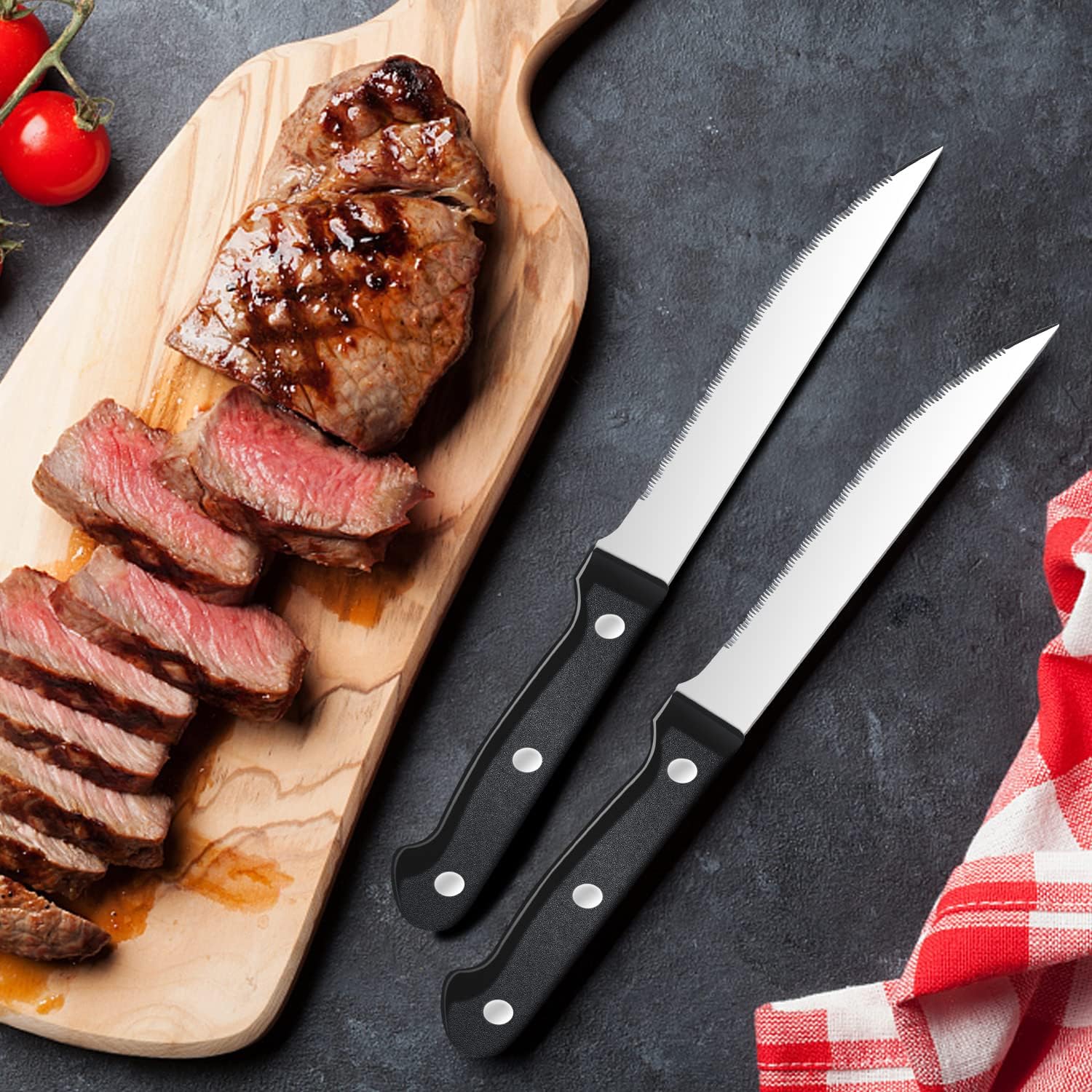 Couteaux à steak - acier inoxydable - 8 pièces - lame dentelée, compatible lave-vaisselle